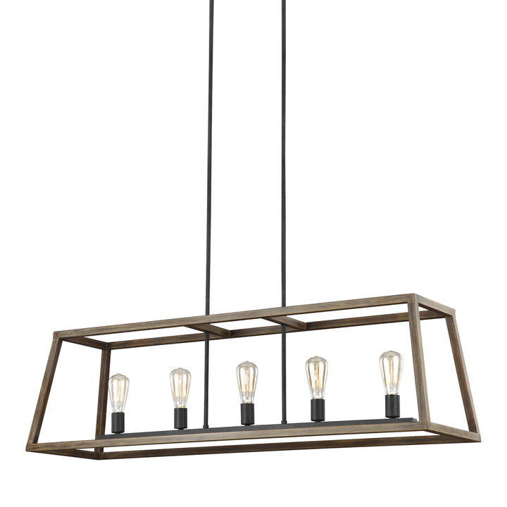 Visual Comfort Studio Gannet F3193/5WOW/AF Pendant Light - Weathered Oak Wood / Antique Forged Iron