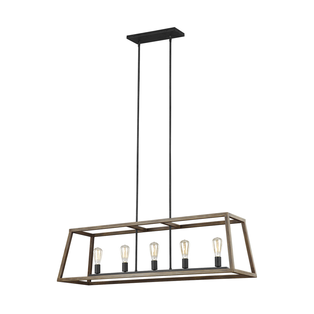 Visual Comfort Studio Gannet F3193/5WOW/AF Pendant Light - Weathered Oak Wood / Antique Forged Iron