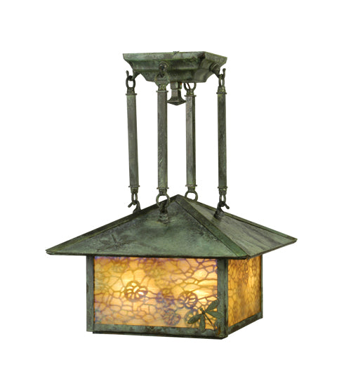 Meyda Tiffany Lotus Leaf And Dragonfly 82176 Pendant Light - Verdigris