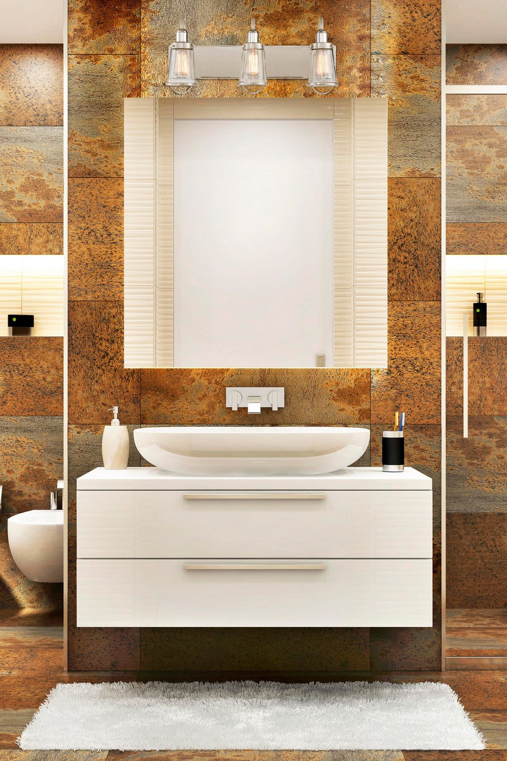 Savoy House Lansing 8-1780-3-111 Bath Vanity Light 24 in. wide - Satin Nickel with Polished Nickel Accents