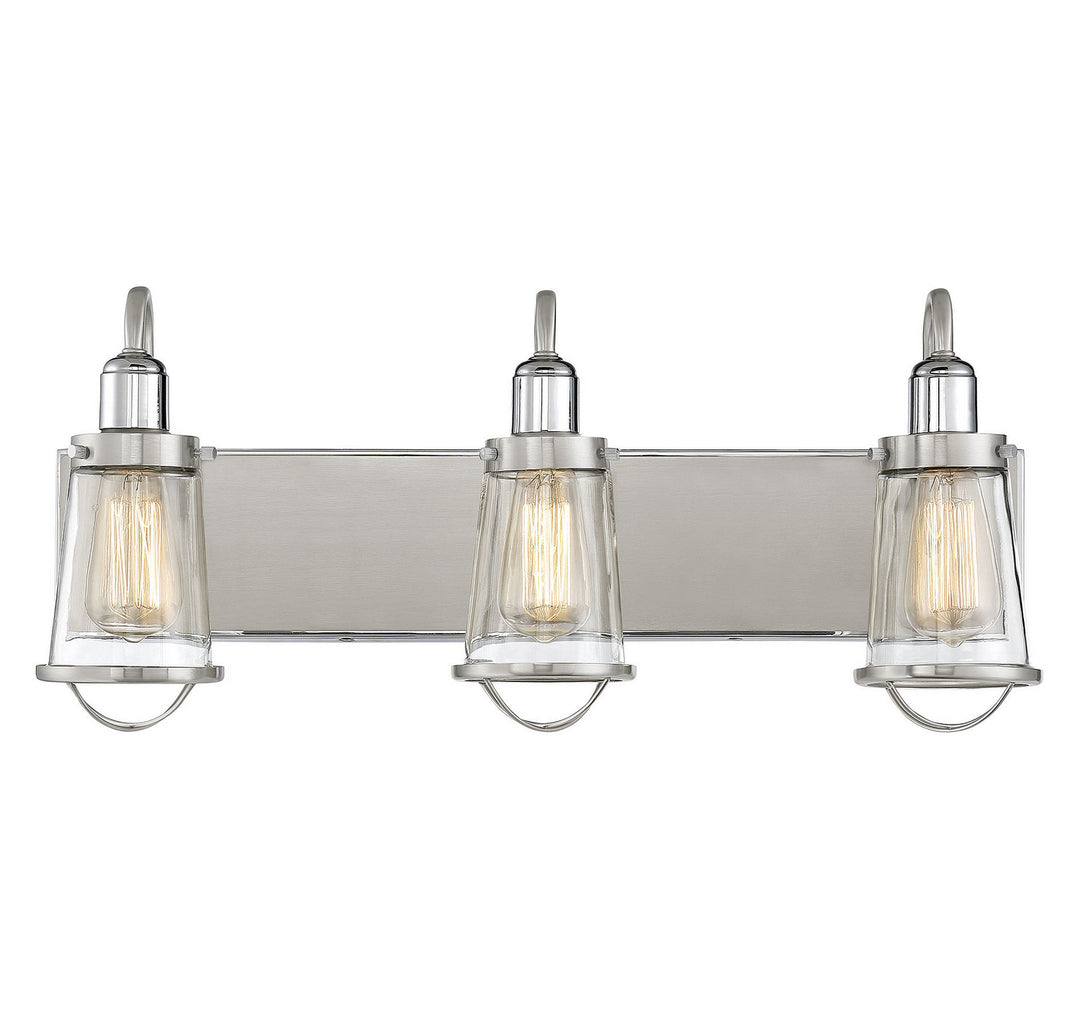 Savoy House Lansing 8-1780-3-111 Bath Vanity Light 24 in. wide - Satin Nickel with Polished Nickel Accents