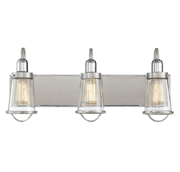 Savoy House Lansing 8-1780-3-111 Bath Vanity Light 24 in. wide - Satin Nickel with Polished Nickel Accents