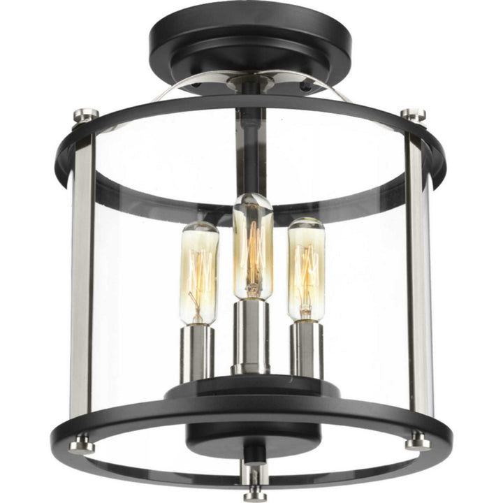 Progress Lighting P550011-031 Squire Three Light Semi-Flush Convertible Outdoor Black