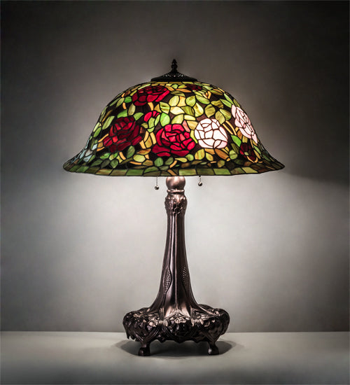 Meyda Tiffany Lighting 82452 Tiffany Rosebush Three Light Table Lamp Lamp Bronze / Dark