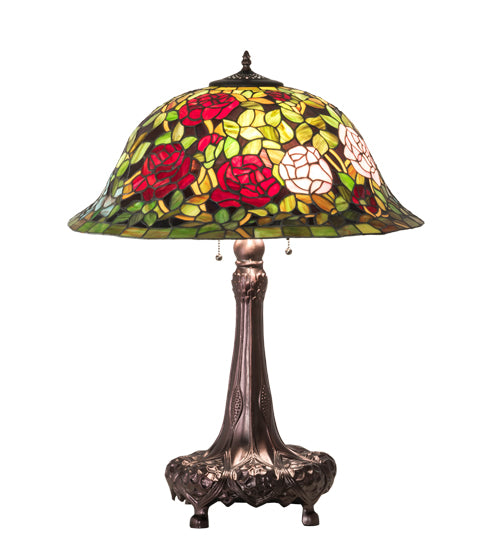 Meyda Tiffany Lighting 82452 Tiffany Rosebush Three Light Table Lamp Lamp Bronze / Dark