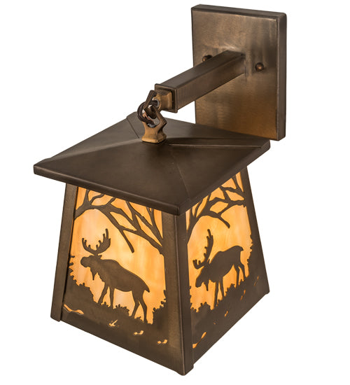 Meyda Tiffany Lighting 82636 Moose At Dawn One Light Wall Sconce Outdoor Bronze / Dark