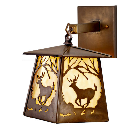 Meyda Tiffany Lighting 82637 Deer At Dawn One Light Wall Sconce Outdoor Copper/Antique/Verde