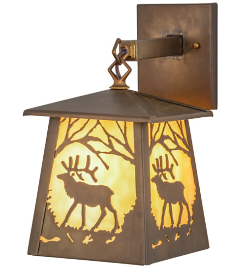 Meyda Tiffany Lighting 82638 Elk At Dawn One Light Wall Sconce Outdoor Copper/Antique/Verde