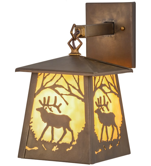 Meyda Tiffany Lighting 82638 Elk At Dawn One Light Wall Sconce Outdoor Copper/Antique/Verde