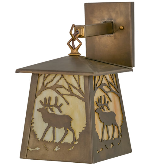 Meyda Tiffany Lighting 82638 Elk At Dawn One Light Wall Sconce Outdoor Copper/Antique/Verde