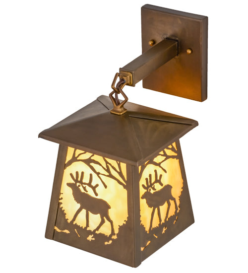 Meyda Tiffany Lighting 82638 Elk At Dawn One Light Wall Sconce Outdoor Copper/Antique/Verde