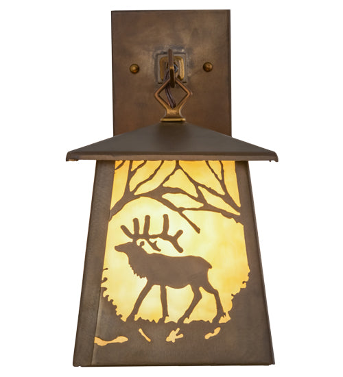 Meyda Tiffany Lighting 82638 Elk At Dawn One Light Wall Sconce Outdoor Copper/Antique/Verde