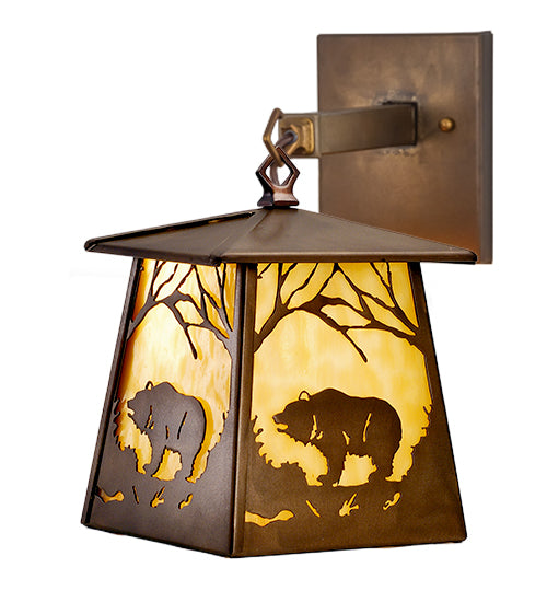 Meyda Tiffany Lighting 82640 Grizzly Bear At Dawn One Light Wall Sconce Outdoor Copper/Antique/Verde