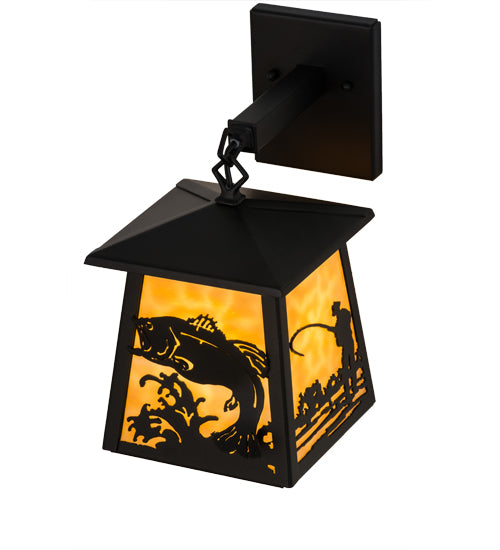 Meyda Tiffany Lighting 82641 Fly Fishing Creek One Light Wall Sconce Outdoor Black