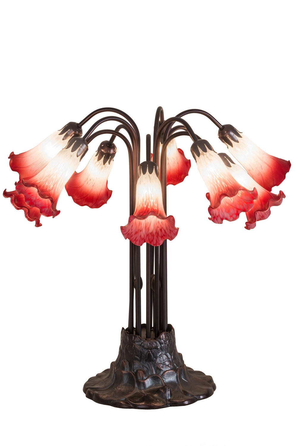 Meyda Tiffany Lighting 12301 Pink/White Pond Lily Ten Light Table Lamp Lamp Bronze / Dark