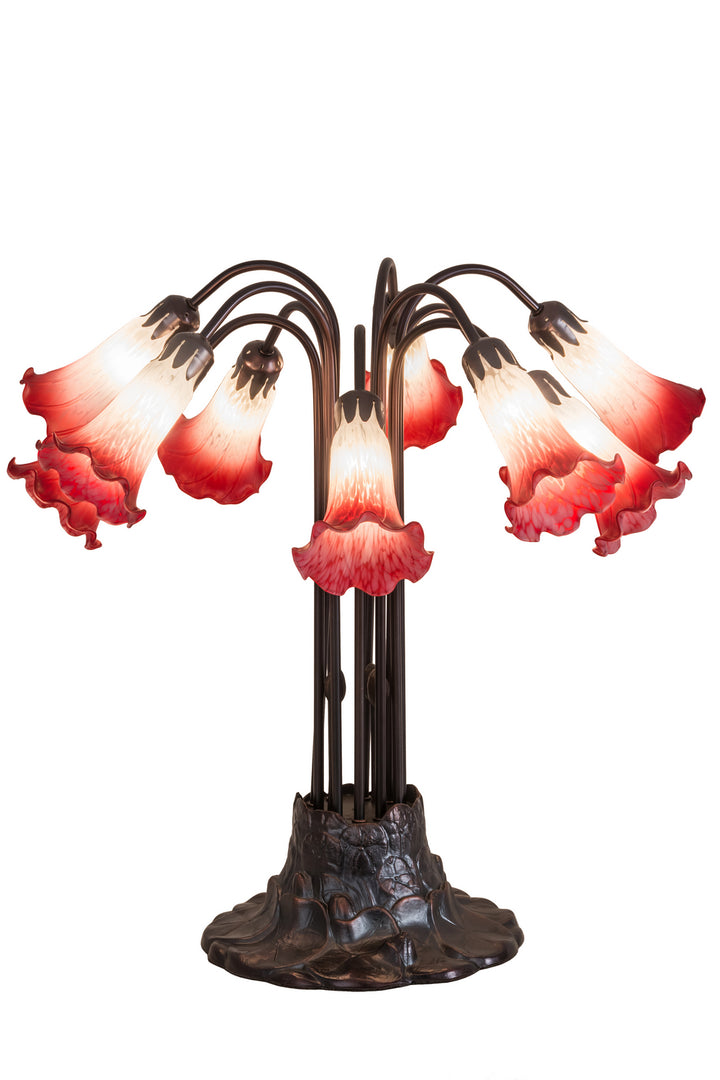 Meyda Tiffany Lighting 12301 Pink/White Pond Lily Ten Light Table Lamp Lamp Bronze / Dark