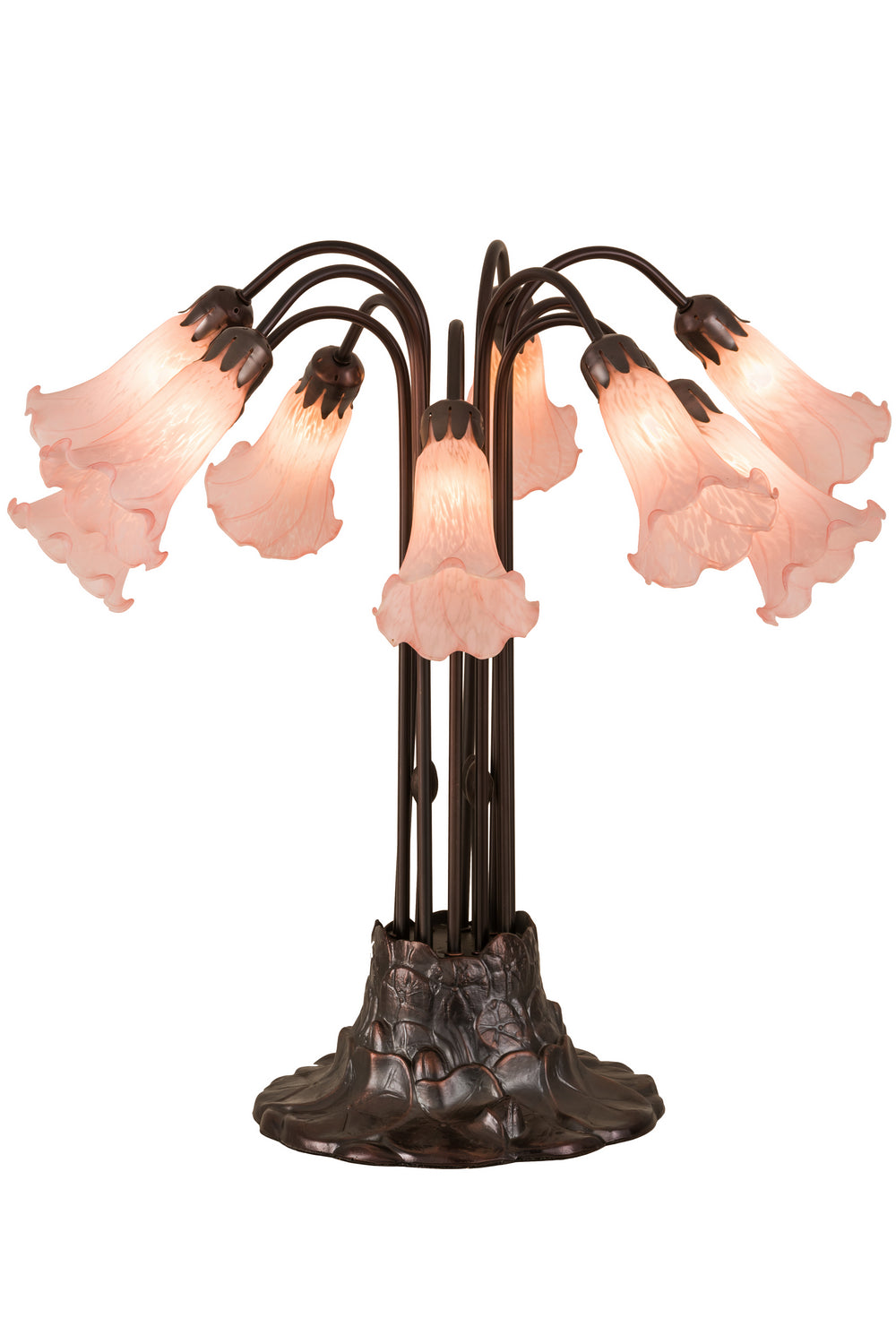 Meyda Tiffany Lighting 14363 Pink Pond Lily Ten Light Table Lamp Lamp Bronze / Dark