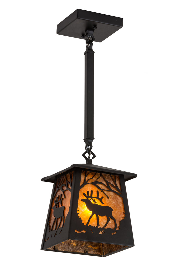 Meyda Tiffany Elk At Dawn 187088 Pendant Light - Textured Black/Amber Mica