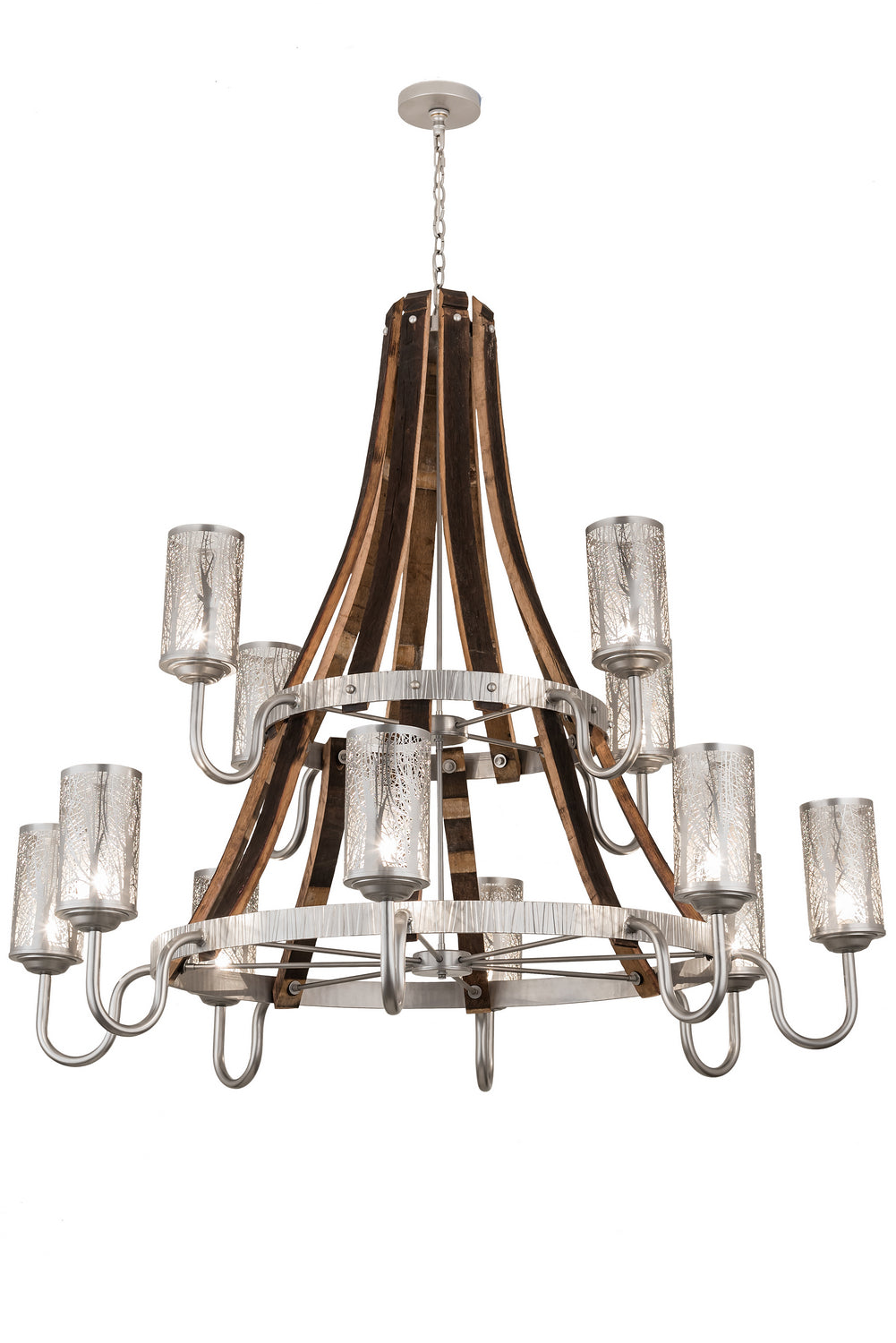 Meyda Tiffany Barrel Stave 187997 Chandelier Light - Natural Wood,Brushed Nickel