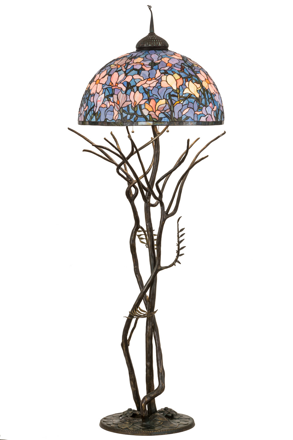 Meyda Tiffany Lighting 190745 Tiffany Magnolia Three Light Floor Lamp Lamp Bronze / Dark