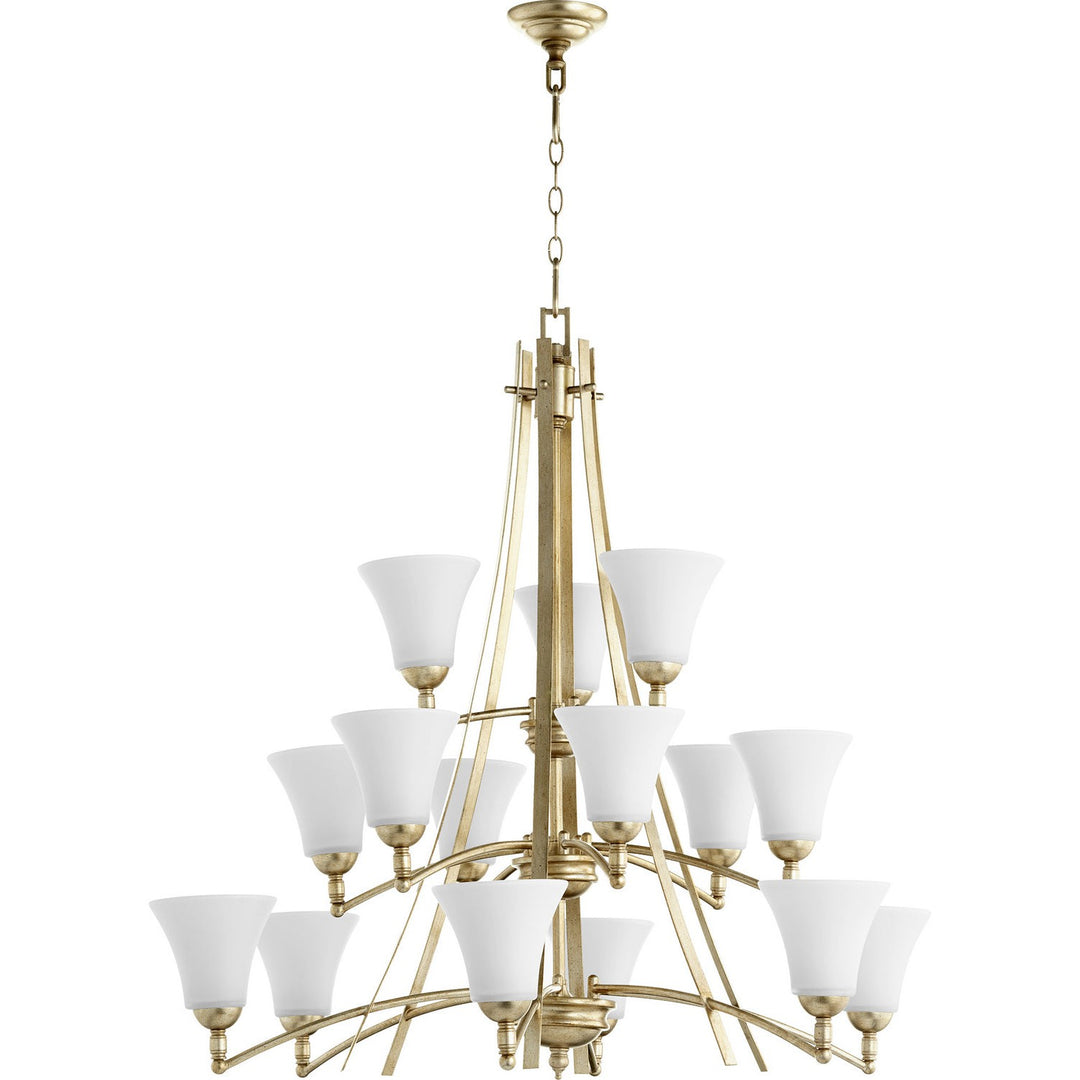 Quorum Aspen 6177-15-60 Chandelier Light - Aged Silver Leaf w/ Satin Opal