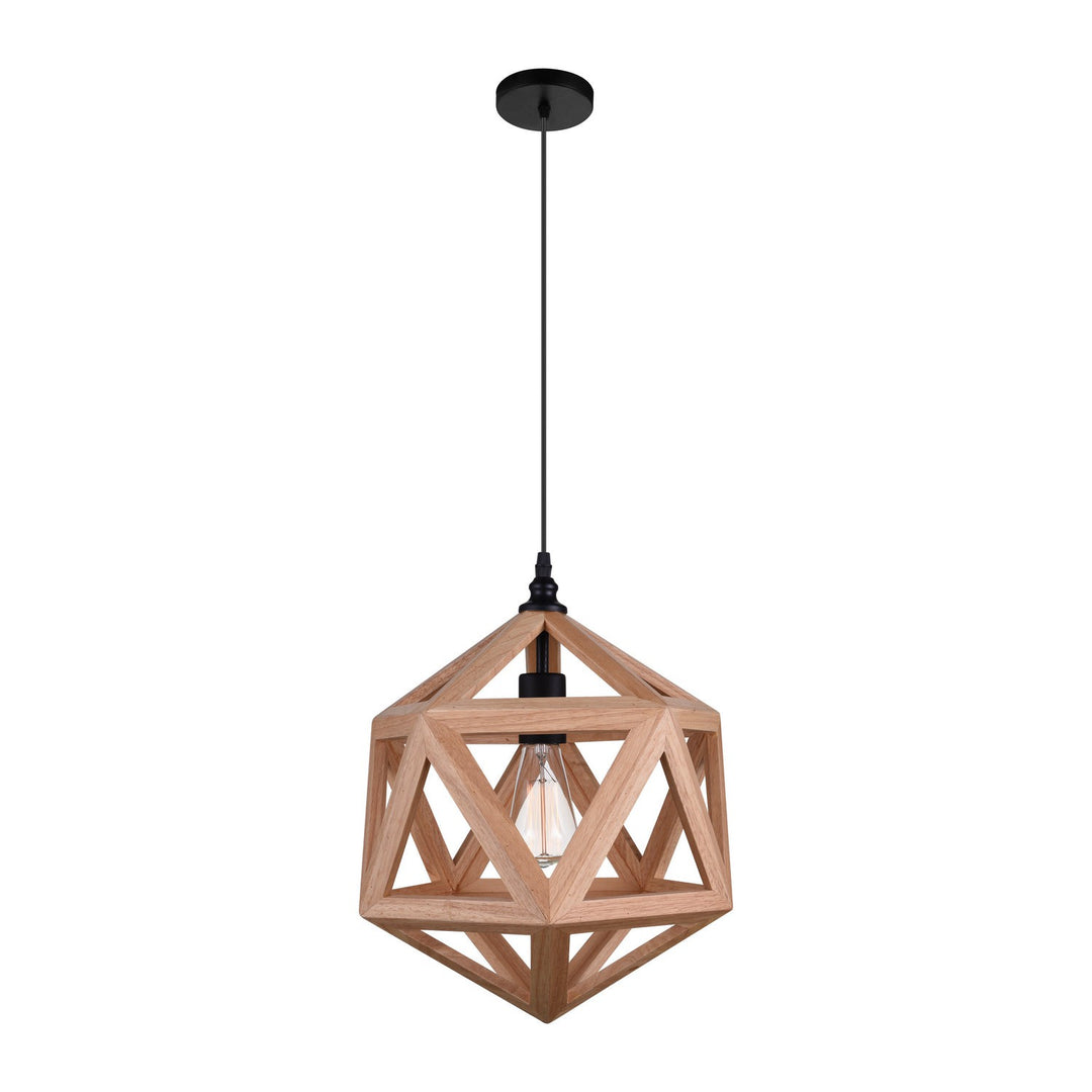 CWI Lante 9945p13-1-101 Pendant Light - Black / Natural Wood