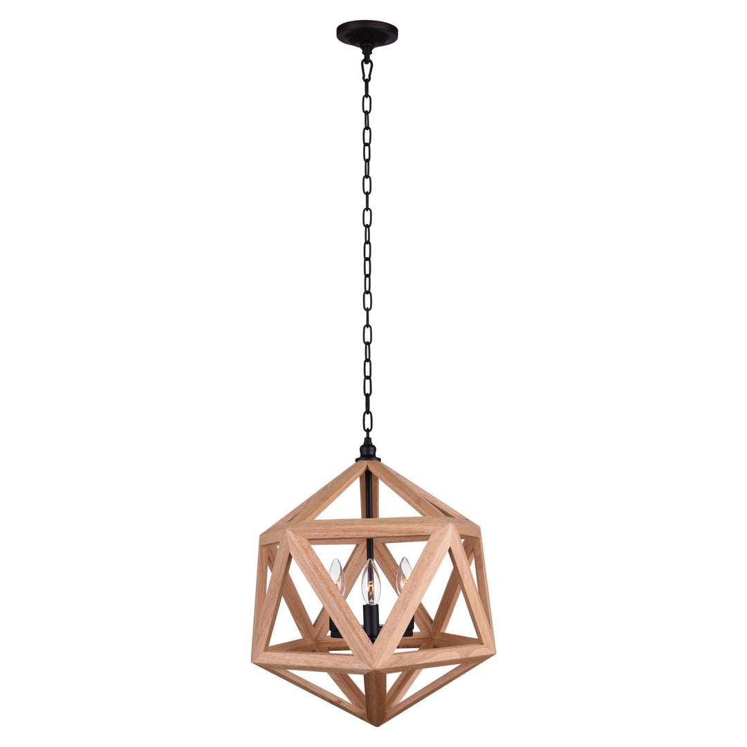 CWI Lante 9945p17-3-101 Pendant Light - Black / Natural Wood