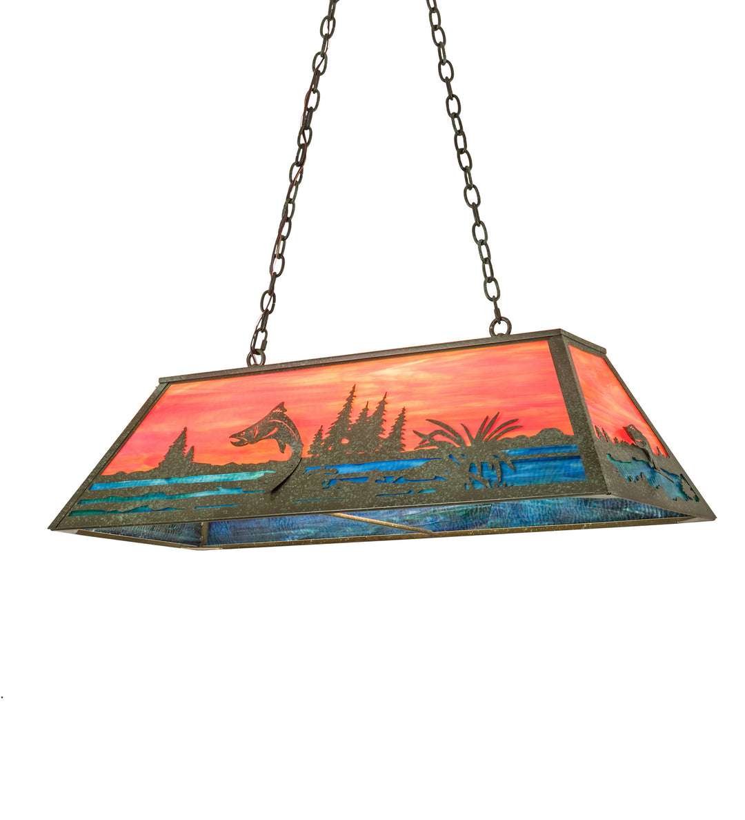 Meyda Tiffany Trout & Fisherman 192743 Pendant Light - Weathered Brass