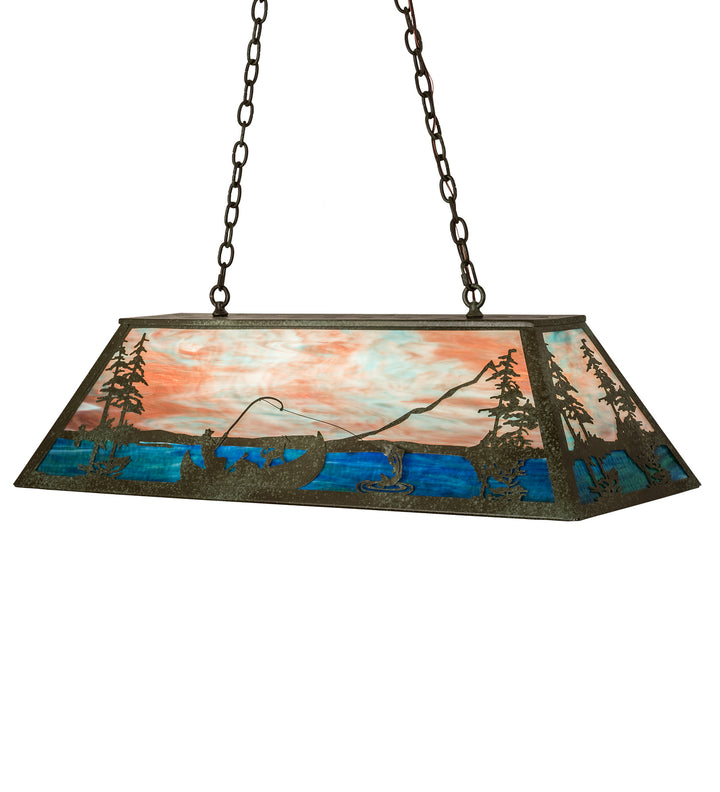 Meyda Tiffany Trout & Fisherman 196601 Pendant Light - Weathered Brass