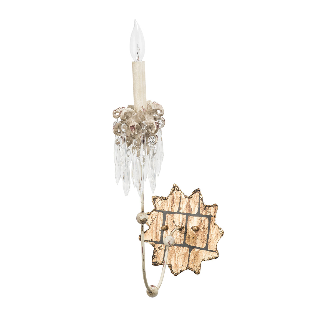 Lucas+McKearn Venetian Sc1060-1 Wall Sconce Light - Beige Patina w/Cut-Glass Crystals