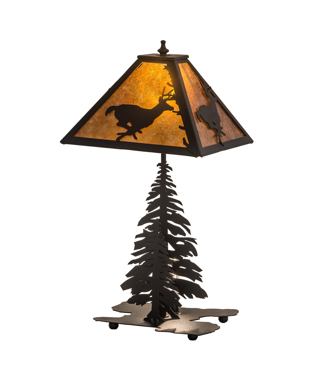 Meyda Tiffany Lighting 194300 Deer On The Loose Two Light Table Lamp Lamp Black