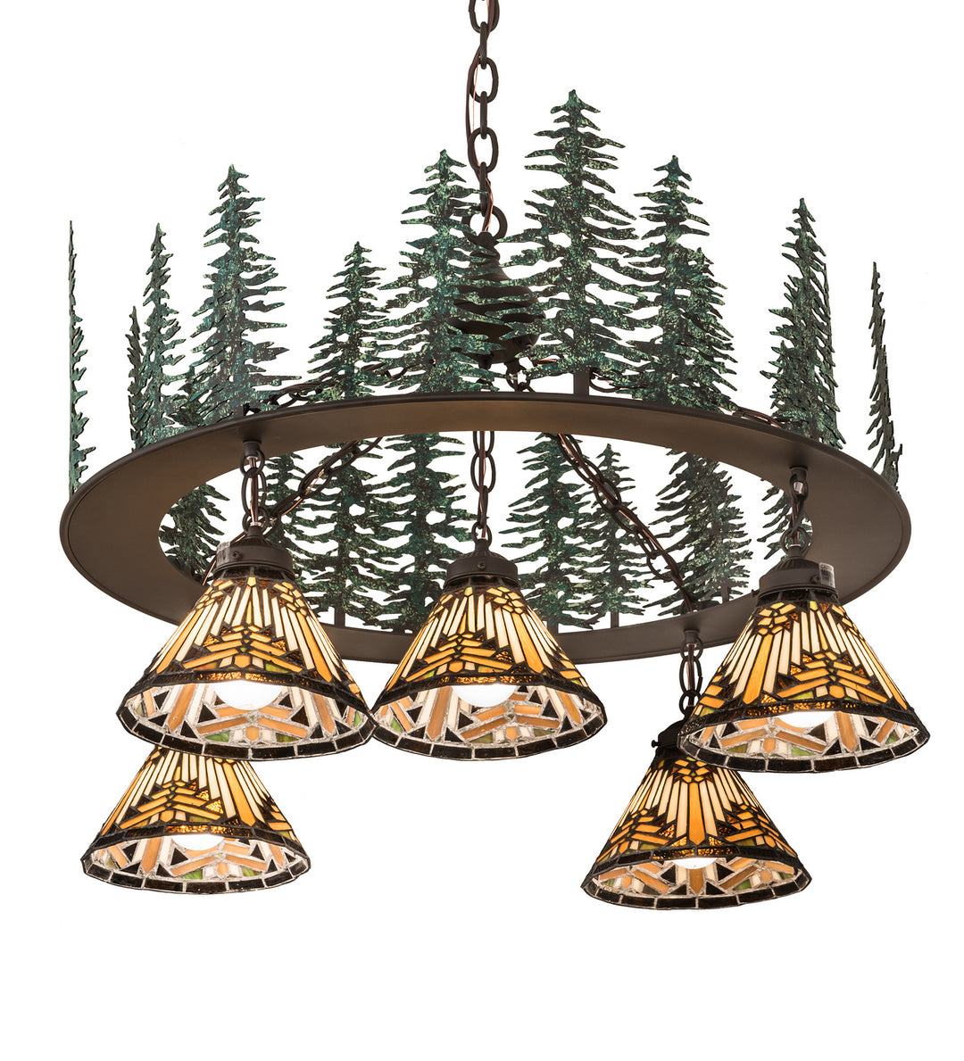 Meyda Tiffany Nuevo Mission 197163 Chandelier Light - Natural Wood,Mahogany Bronze