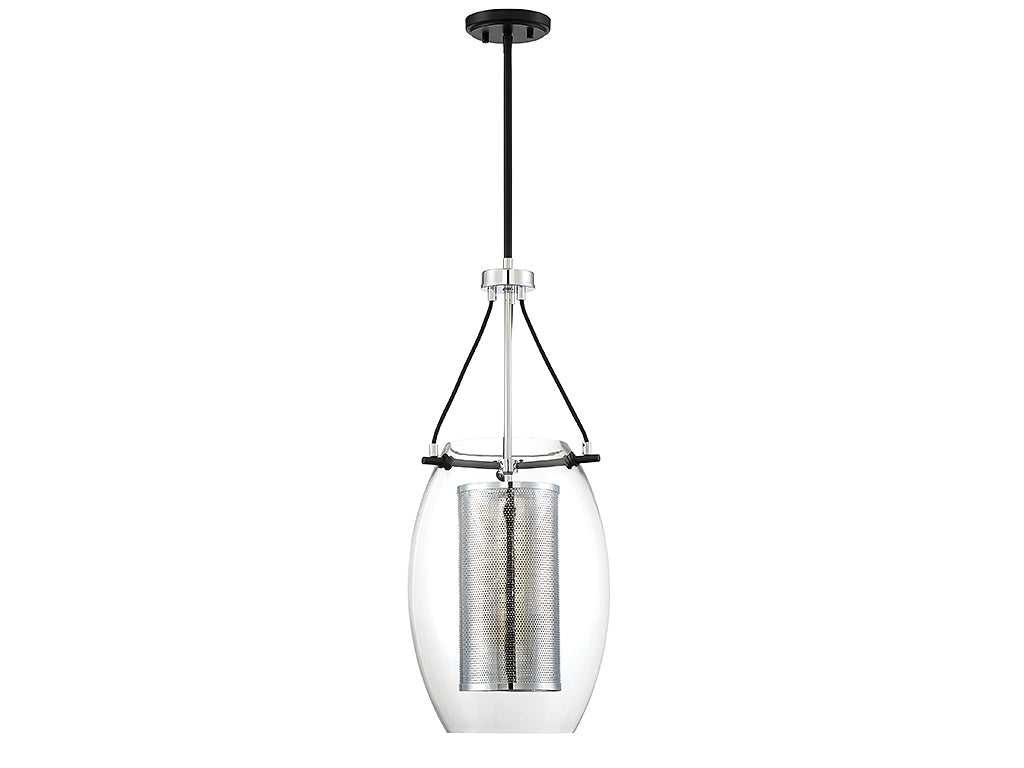 Savoy House Dunbar 7-9063-1-67 Pendant Light - Matte Black with Polished Chrome Accents