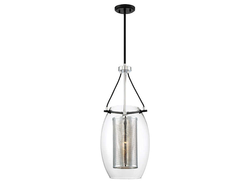 Savoy House Dunbar 7-9063-1-67 Pendant Light - Matte Black with Polished Chrome Accents