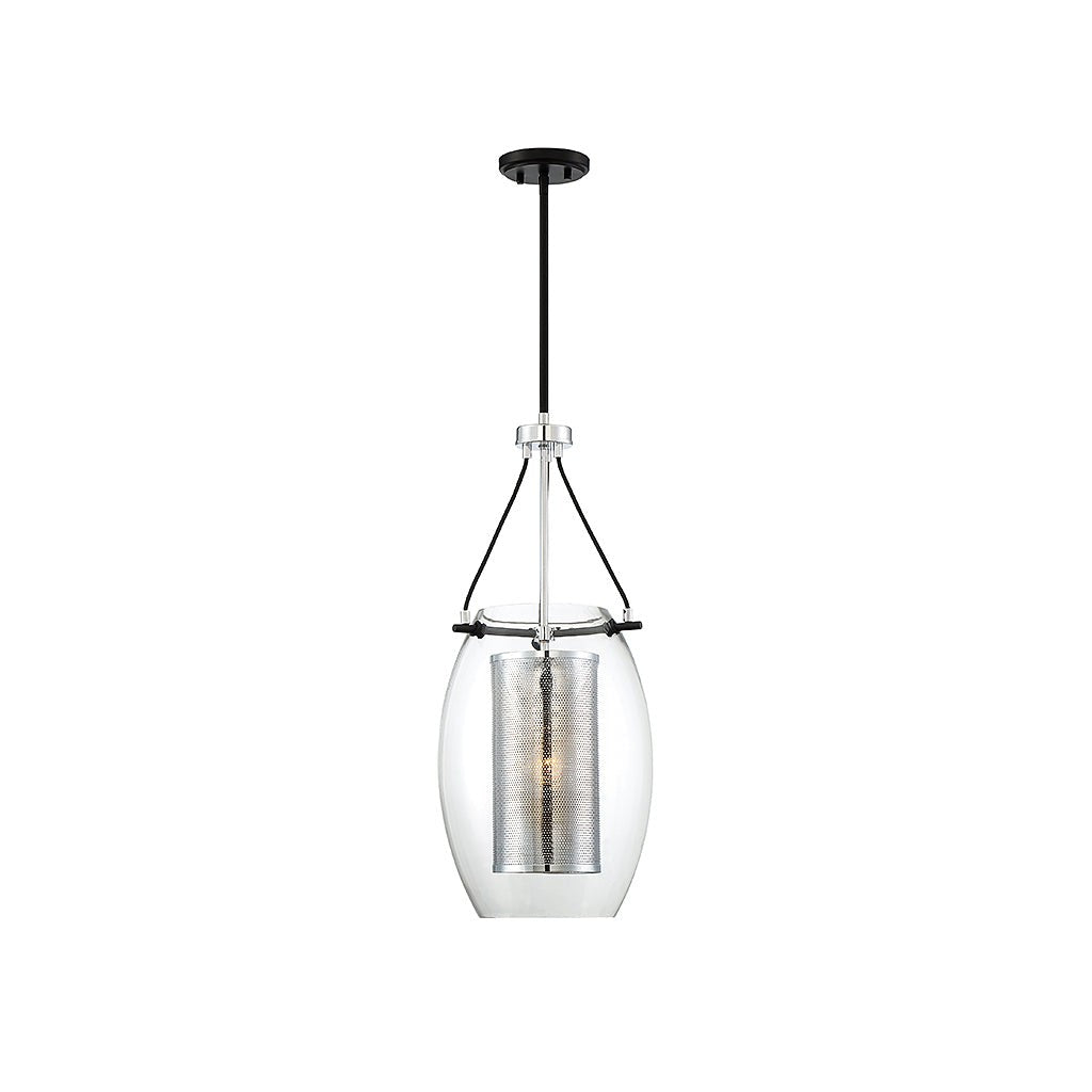 Savoy House Dunbar 7-9063-1-67 Pendant Light - Matte Black with Polished Chrome Accents