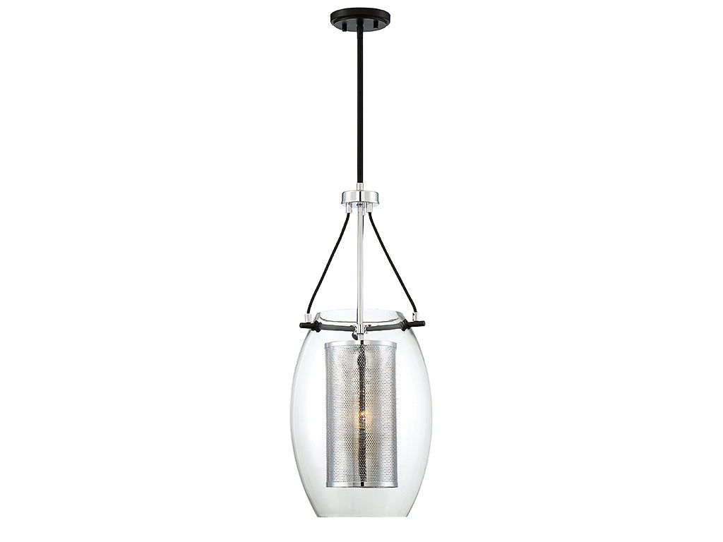 Savoy House Dunbar 7-9063-1-67 Pendant Light - Matte Black with Polished Chrome Accents