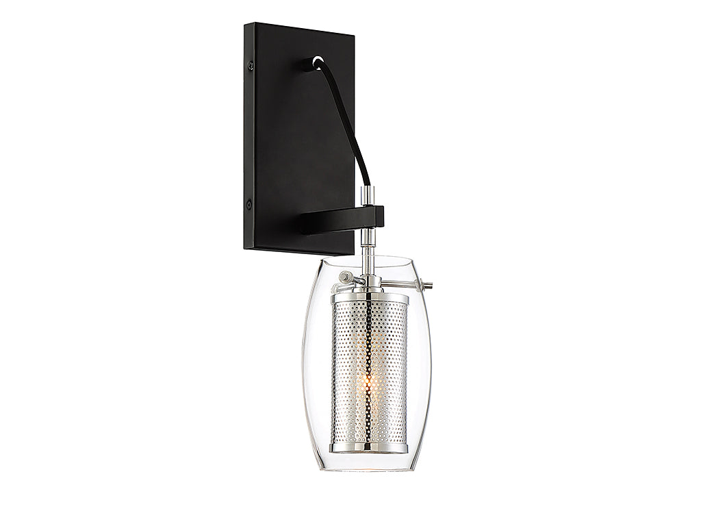 Savoy House Dunbar 9-9065-1-67 Wall Sconce Light - Matte Black with Polished Chrome Accents