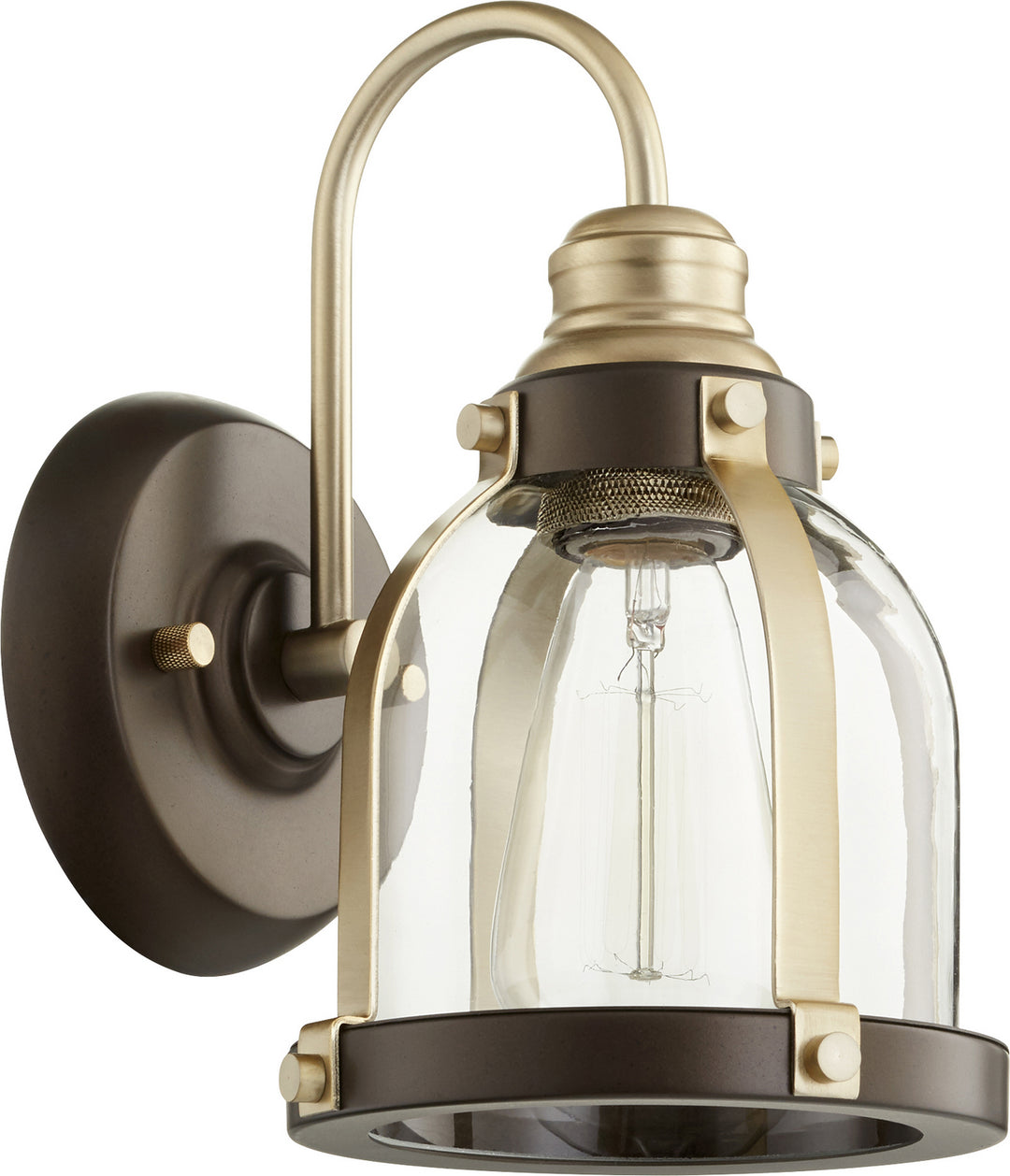 Quorum Banded Series 586-1-8086 Wall Sconce Light - Aged Brass W/ Oiled Bronze