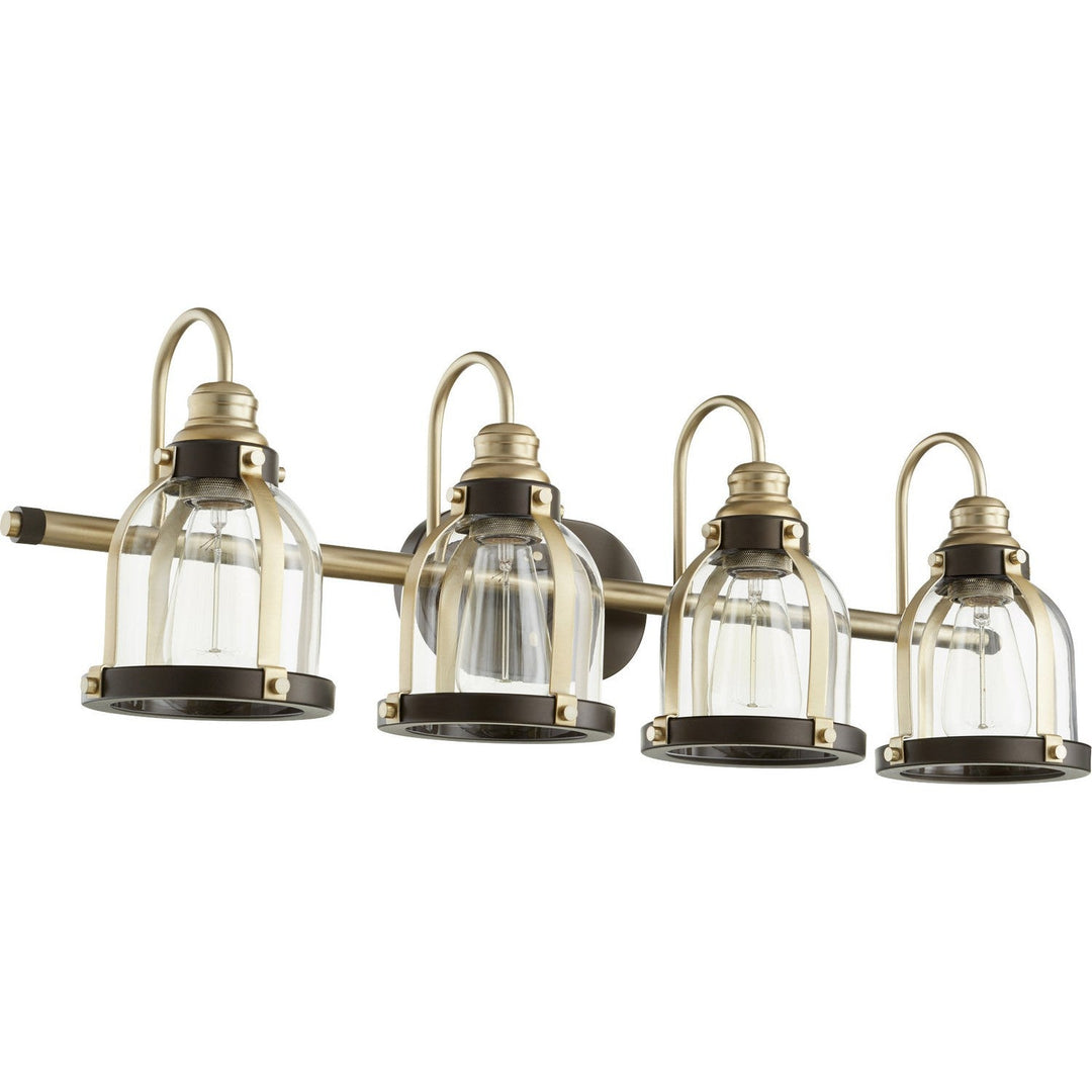 Quorum Banded Series 586-4-8086 Bath Vanity Light 33 in. wide - Aged Brass W/ Oiled Bronze