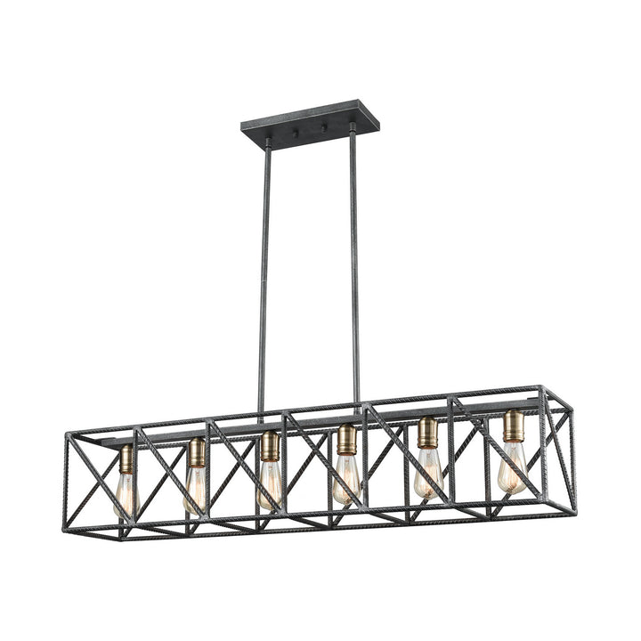 Elk Crossbar 15254/6 Pendant Light - Silverdust Iron