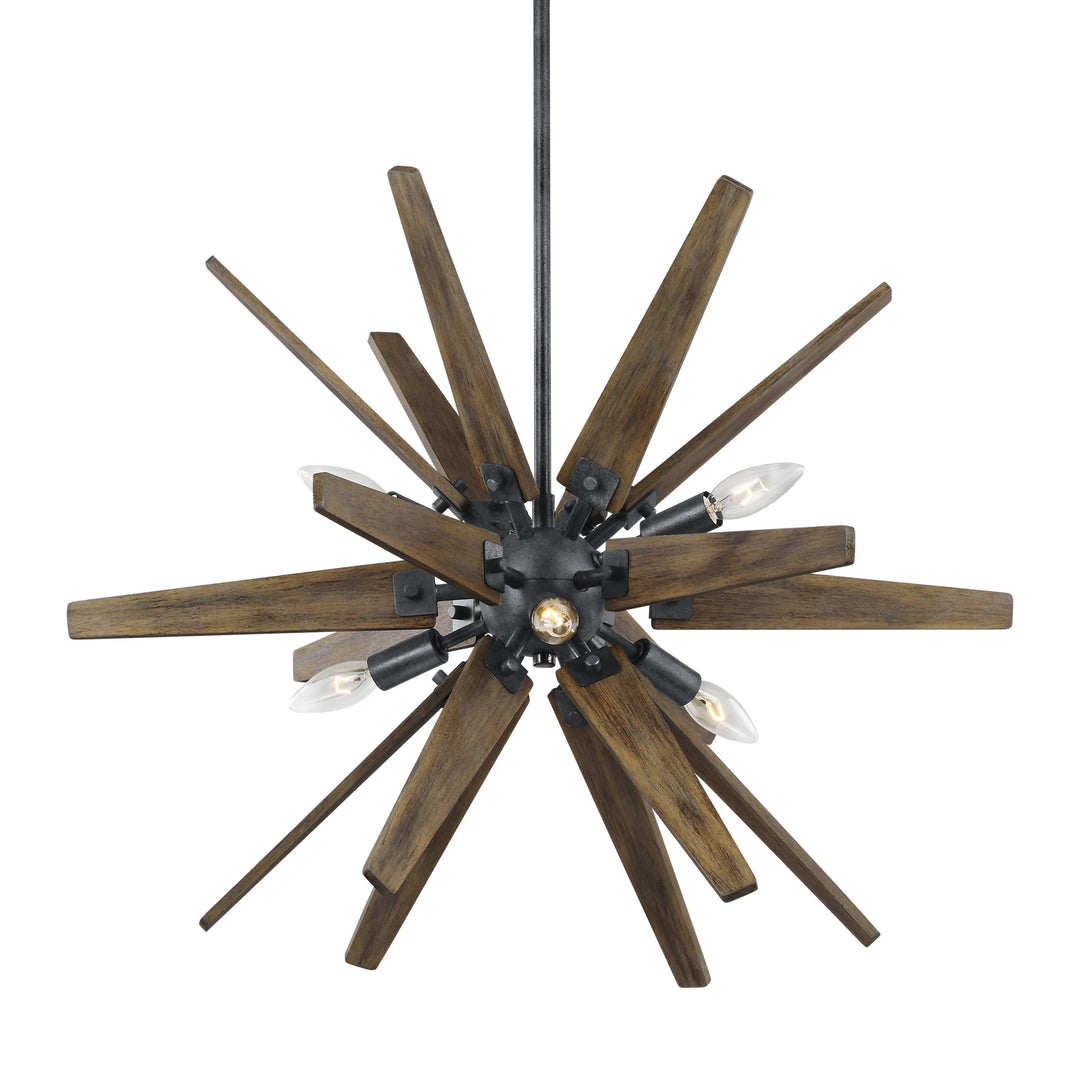 Visual Comfort Studio Thorne F3257/6DWZ/WOW Chandelier Light - Dark Weathered Zinc / Weathered Oak