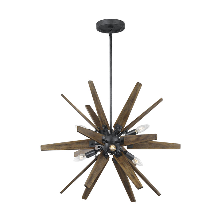 Visual Comfort Studio Thorne F3257/6DWZ/WOW Chandelier Light - Dark Weathered Zinc / Weathered Oak