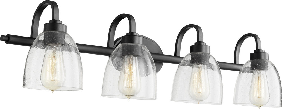 Quorum Reyes 5060-4-69 Bath Vanity Light 34 in. wide - Textured Black W/ Clear/Seeded