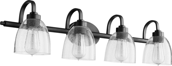 Quorum Reyes 5060-4-69 Bath Vanity Light 34 in. wide - Textured Black W/ Clear/Seeded