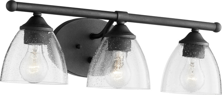 Quorum Brooks 5150-3-69 Bath Vanity Light 21 in. wide - Textured Black W/ Clear/Seeded