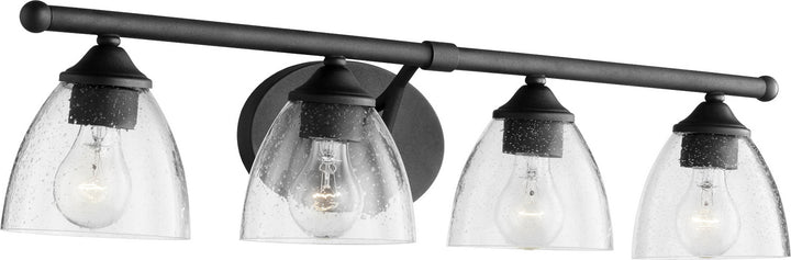 Quorum Brooks 5150-4-69 Bath Vanity Light 30 in. wide - Textured Black W/ Clear/Seeded
