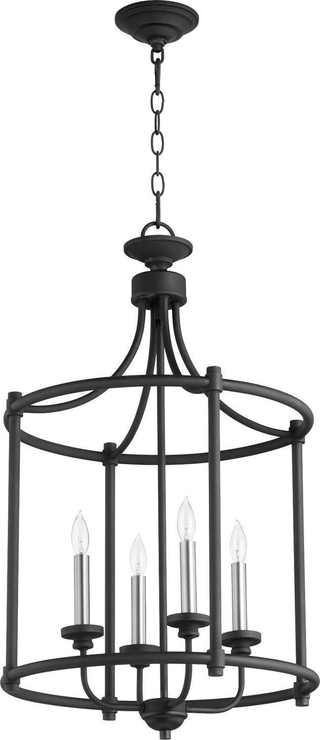 Quorum 6922 Cage Entries 6922-4-69 Pendant Light - Textured Black,  Matte Black/Weathered Oak/