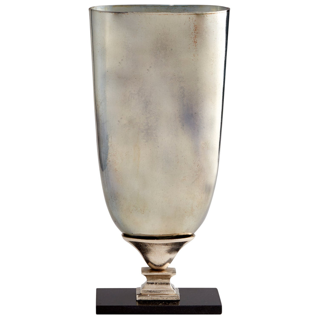 Cyan 09772 Vases & Planters - Nickel And Snow White Glass