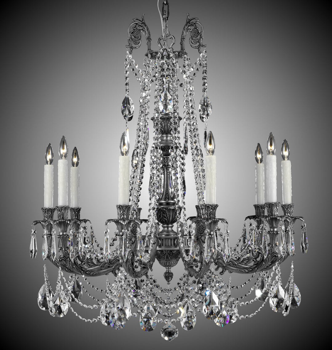 American Brass & Crystal Finisterra CH2054-O-10G-PI Chandelier Light - Antique Silver
