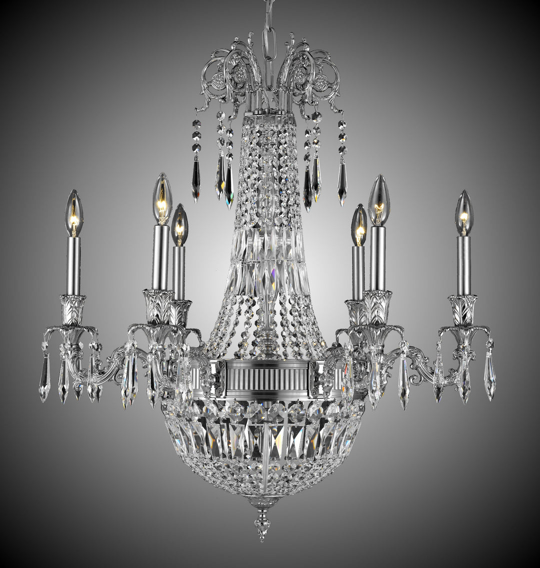 American Brass & Crystal Finisterra CH2141-P-07G-08G-ST Chandelier Light - Satin Nickel w/ Silver Accents